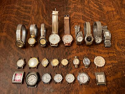 #ad Lot Of 24 Old Vintage Watches 9 amp; Watch Dials 15 Various Makes Brands UNTESTED $85.00