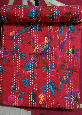 #ad Handmade Cotton Printed Kantha Cover Multi Home Decor Stitch Bedroom bed Cover $49.67