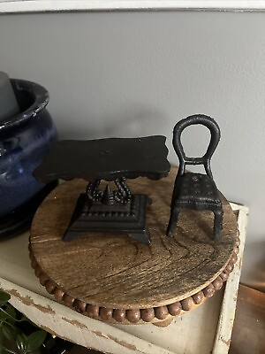 #ad Antique Vintage Black Iron Table Chairs for Mini Dollhouse 3 piece Toy Set Lot $30.00