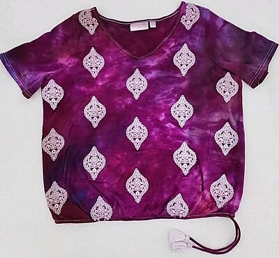 Belle Kim Gravel Side Tie Women#x27;s Medium Procion Ice Tie Dye Top Blouse Shirt #ad $16.01
