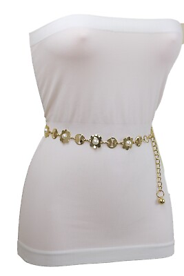 #ad Women Gold Metal Chain Flower Charms Thin Fashion Belt Hip High Waist Size S M L $13.75