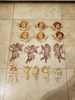 #ad Lot of 14 Vintage merrimack paper die cut angle Christmas ornaments 1979 1984... $26.90