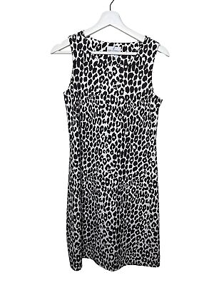 #ad Jude Connally Dress Women Small White Brown Leopard Sheath Sleeveless Stretch $38.44