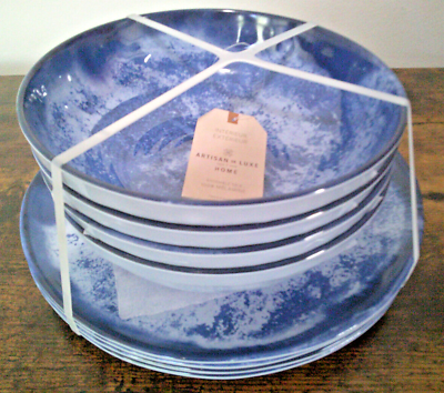 #ad Artisan De Luxe Home 100% Melamine Bowl And Plate Set Blue W White Splatter 8pc $54.99
