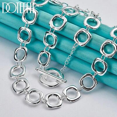 #ad Necklace Chain Women Man Charm Jewelry 925 Sterling Silver Square Round 50 cm $14.87