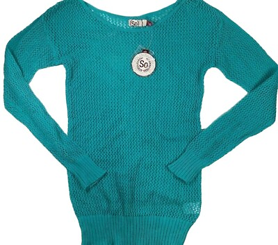 #ad SO Womens Atlantis Pullover Sweater Turquoise Green Mesh 3 4 Sleeve Sheer XS New $7.41
