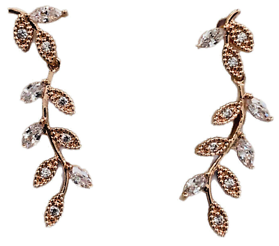#ad Amanda Blu Earrings Cubic Zirconia NEW Rose Gold Vine Drop Glam Bling Elegant $9.99