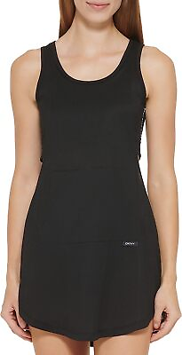 #ad DKNY BLACK Draped Overlay Dress Swim Cover up US Medium $22.88