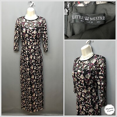 #ad Little Mistress Black Floral Laced Embroidered Sheer Dress UK 6 EUR 34 US 2 GBP 14.95