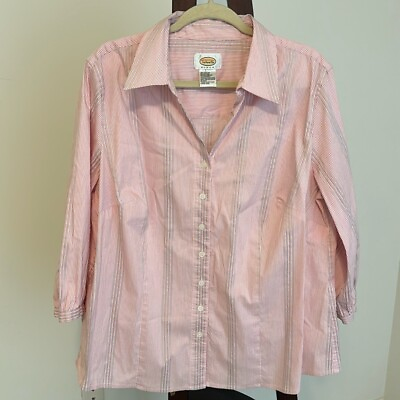 #ad Talbots Woman’s Pink Silver 3 4 Sleeve Button Up Sz 2XL $25.00