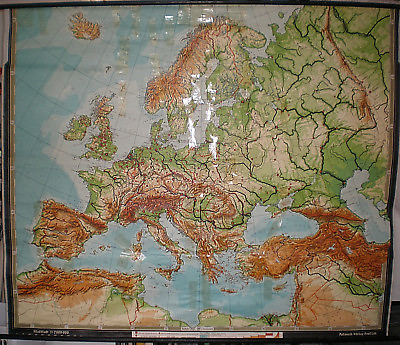 #ad Old School Wall Map Europakarte 208x174 1954 Vintage Europe $225.07