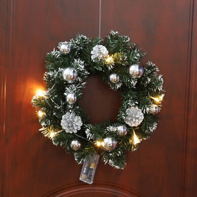 #ad Christmas Wreath W LED Light String Front Door Hanging Garland Xmas Home Decor $16.14