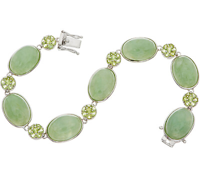 #ad QVC Oval Jade amp; Pave#x27; 2.20ct Peridot Sterling Tennis 8quot; Bracelet $349.99