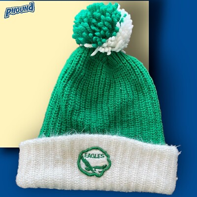 #ad Vintage NFL Philadelphia Eagles Green White Winter Knit Beanie Hat Cap $17.49