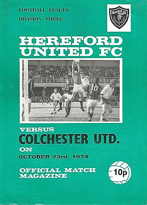 #ad Hereford United v Colchester United Div 3 23 10 1974 Football Programme GBP 1.00