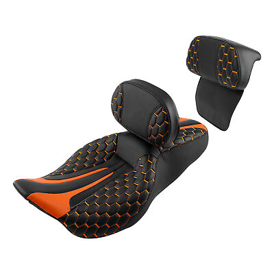#ad Black Orange Passenger Driver Seat Backrest Pad Fit For Harley Touring 2014 2024 $478.00