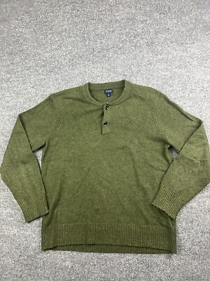 #ad J. Crew Lambswool Blend Sweater Men#x27;s Large Green Pullover 2 Buttons VNTG $18.00