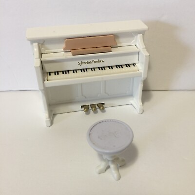 #ad Sylvanian Families Calico Critters White Piano With Purple Stool $11.05
