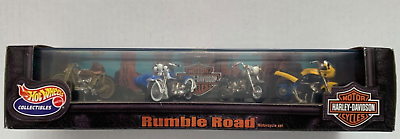 #ad 1999 Hot Wheels Harley Davidson Motorcycles Rumble Road Set Manufacture Series 3 $55.00