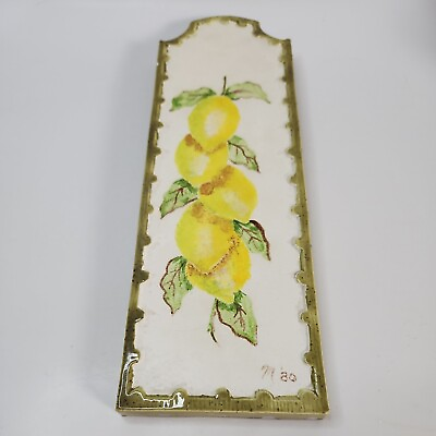 #ad Vintage Chalkware Fruit Plaque Lemon 12 x 4 Country Kitchen Citrus Kitschy $14.99