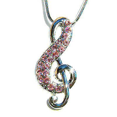 #ad Pink TREBLE g CLEF made with Swarovski Crystal MUSIC NOTE Musical Charm Necklace $40.00