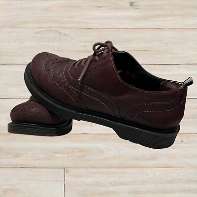 #ad Women Oxford 7 Med Burgundy Shoes Perforated Lace up Round Toe Leather Low Heel $20.00