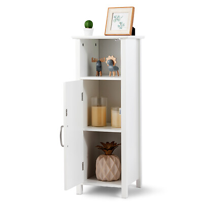 #ad Modern Bathroom Floor Cabinet Storage Home w Door Adjustable Shelf Free Standing $64.99