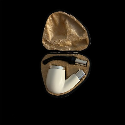 #ad Smooth Block Meerschaum Pipe 925 silver unsmoked smoking tobacco w case MD 280 $180.40