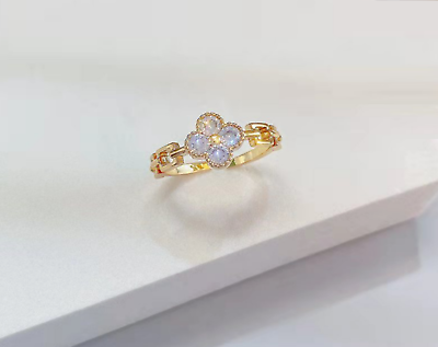 #ad Gold Flower Lucky Clover Chain Pave Cubic Zirconia Adjustable Band Ring $9.99