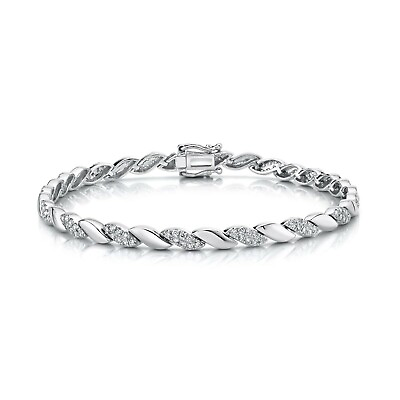 #ad 14K White Gold Diamond Wave Bracelet Statement Round Cut Natural 1.10CT Womens $3712.26