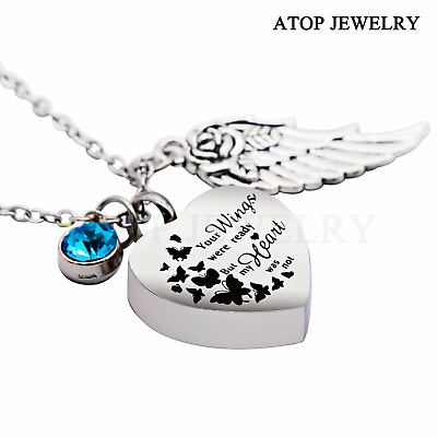 #ad NEW Angel Heart Wings Urn Necklace For Ashes Cremation Pendant Memorial Jewelry $9.34