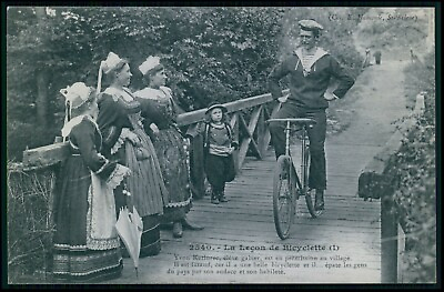 #ad Bicycle cycling lesson sailor amp; lady original old 1910s postcard lot set of 5 $35.00