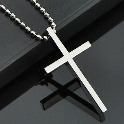 Simple Stainless Steel Silver Tone Cross Pendant Chain Necklace for Men Women $8.99