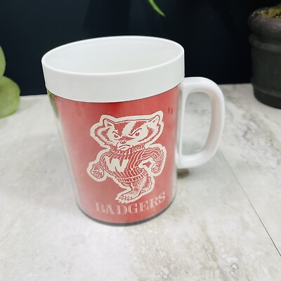 #ad Vintage Thermoserv Red Badger Mug Insulated Coffee Cup $22.99