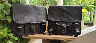 #ad Real Goat Leather New Motorcycle Saddle Bag Two Leather Side Pouch Panniers $65.55