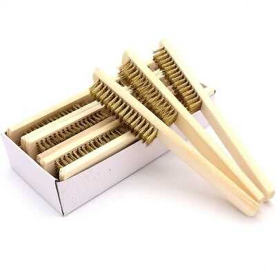 #ad 6x16 Row Wood Handle Brass Wire Brush Cleaning Grinding Polishing Surface Inner $6.95