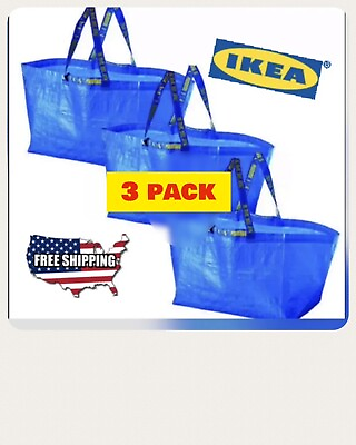 IKEA Shopping Bag Blue Large Sturdy Laundry Grocery 3 Pack FAST FREE SHIP $10.99