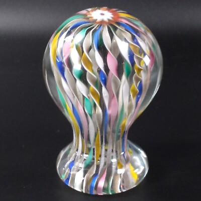 #ad Murano Zanfirico Art Glass Pedestal Paperweight Latticino Ribbons Millefiori $200.00