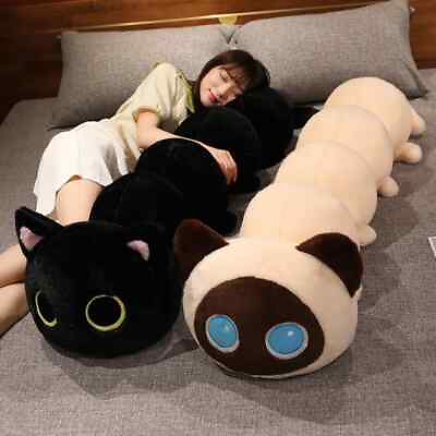 #ad Giant Soft Cat Plush Sleep Long Pillow Cushion Black Cat Soft Plush Toys Gift $84.15