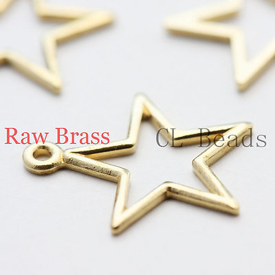 #ad 20 Pieces Raw Brass Star Charm 13mm 1832C $3.80