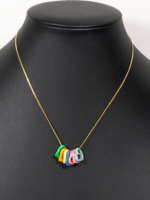 #ad Vintage Colorful Rainbow Heart Metallic Charm Gold Tone Chain Necklace 15 inch $9.09