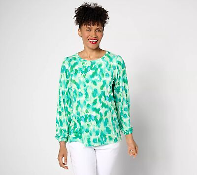 #ad Belle by Kim Gravel Rayon Spandex Pretty Petals Shirt Bright Green 1X New $25.99