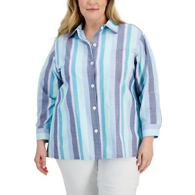 #ad Anne Klein Womens Collared Striped Blouse Button Down Top Shirt Plus BHFO 5851 $10.99