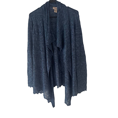 #ad Fresh Women#x27;s Size Medium Fine Knit Blue Open Front Cardigan Sweater $20.00