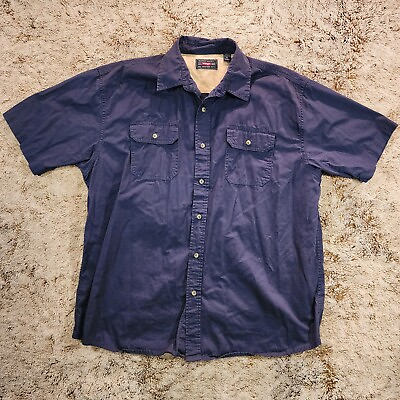 #ad Wrangler Premium Quality Cargo Shirt Size XL Button Up Short Sleeve Navy Blue $18.86