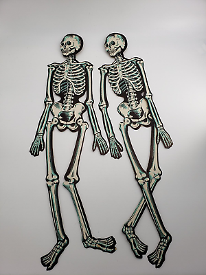 #ad Vintage Beistle Die cut Halloween Jointed Skeleton 21in Set of 2 $50.00