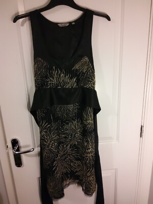 Poste Mistress black 95% silk floral midi formal casual Party dress Size 10 GBP 24.99