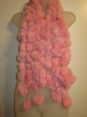 #ad Rabbit Fur Scarf Soft Pink Pom Pom Winter Holiday Party Warm CHIC Stylish Layer $14.95