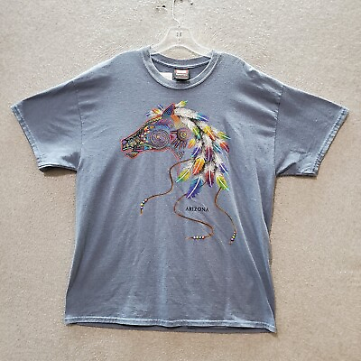 #ad VINTAGE Aztec Horse Men T Shirt XL Blue Navajo Arizona Graphic Sportex 90s Tee $27.91