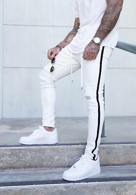 #ad Mens Side Stripe Skinny Jeans Hip Hop Streetwear Denim Pants Slim Fit Trousers $48.28